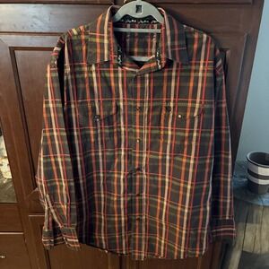 George Strait Shirt Mens Extra Large Brown Red Paid Western Pearl Snap Cowboy